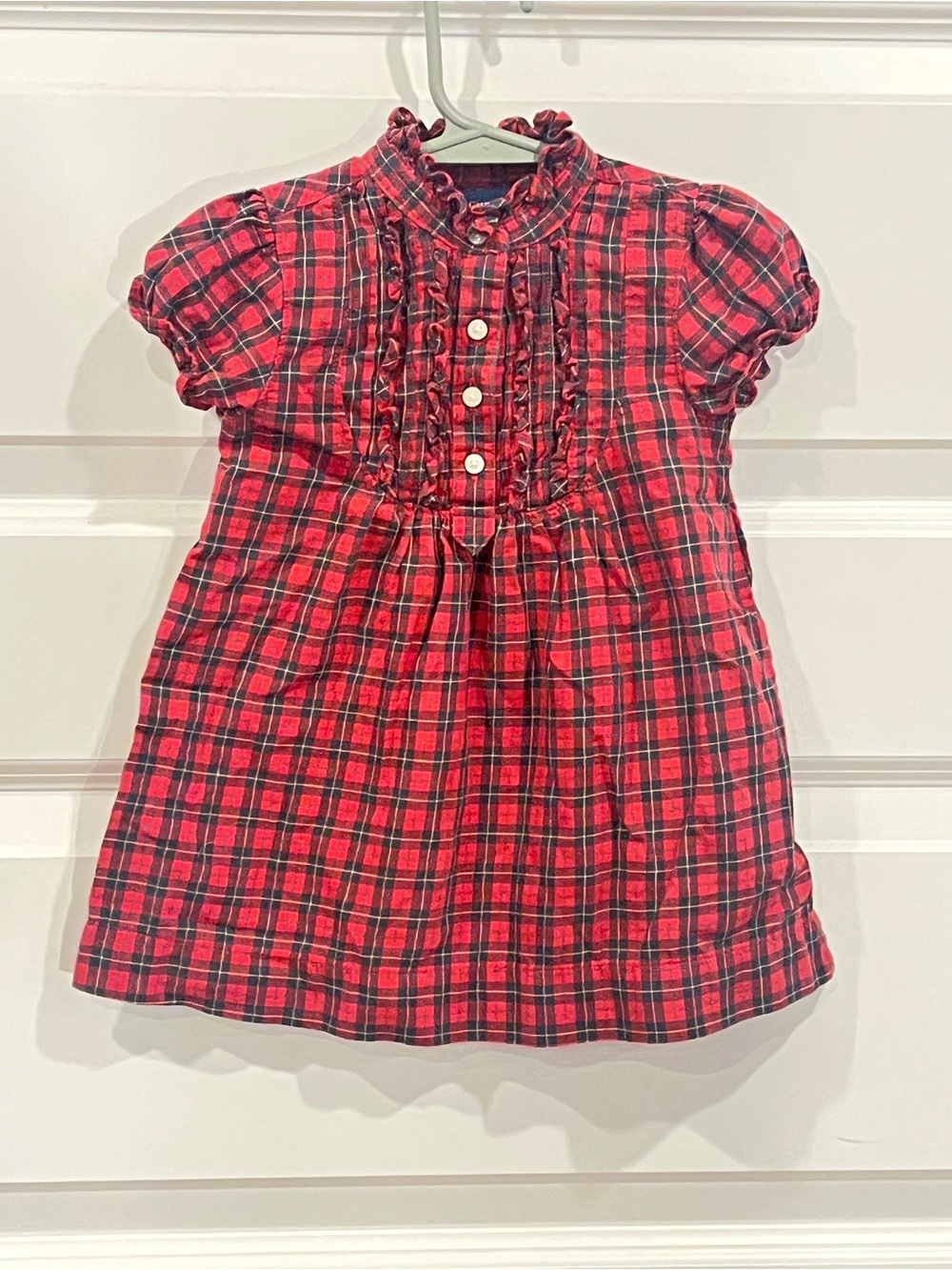 Ralph Lauren red and black plaid baby girl dress with ruffles - buttons size 12M
